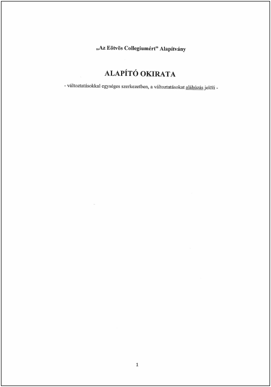 Eötvös József Collegiumért Alapítvány alaptító okirata 2023. április